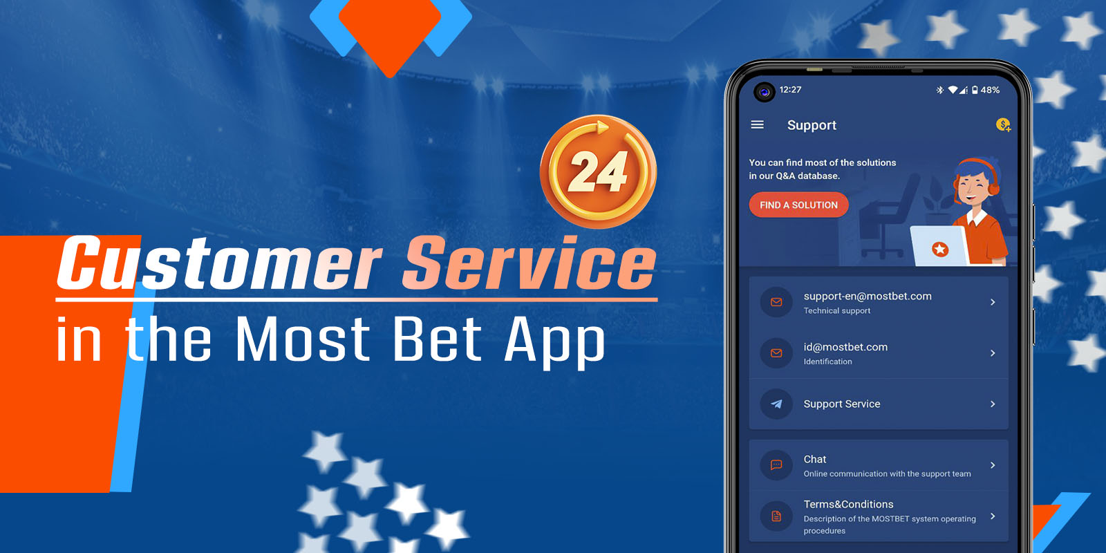 Support service in Mostbet mobile application