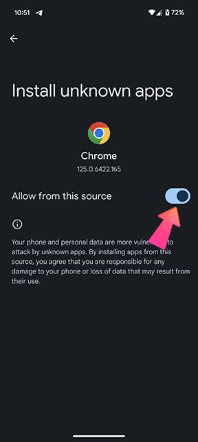 Allow the app source in the settings