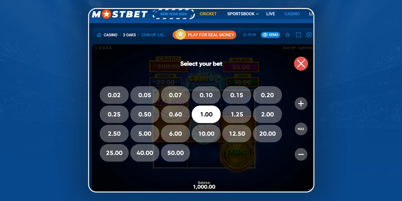 Choose Coin Up bet at Mostbet