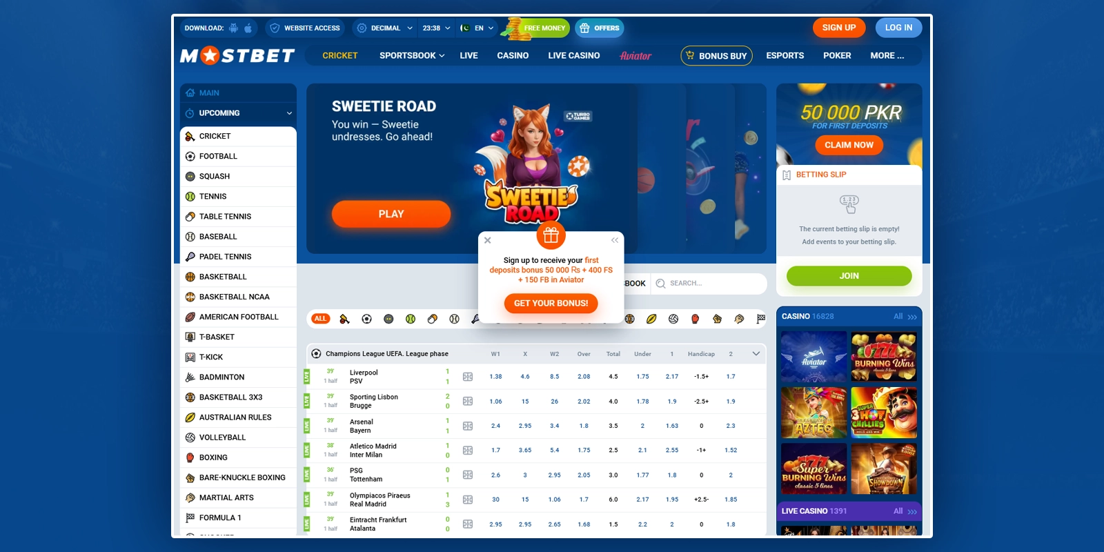 Open the Mostbet website or app