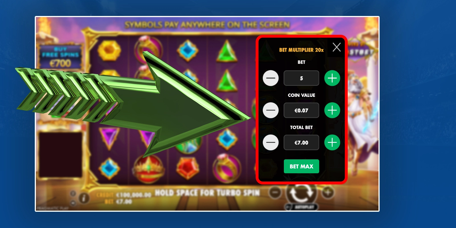 Adjust bet with coin controls